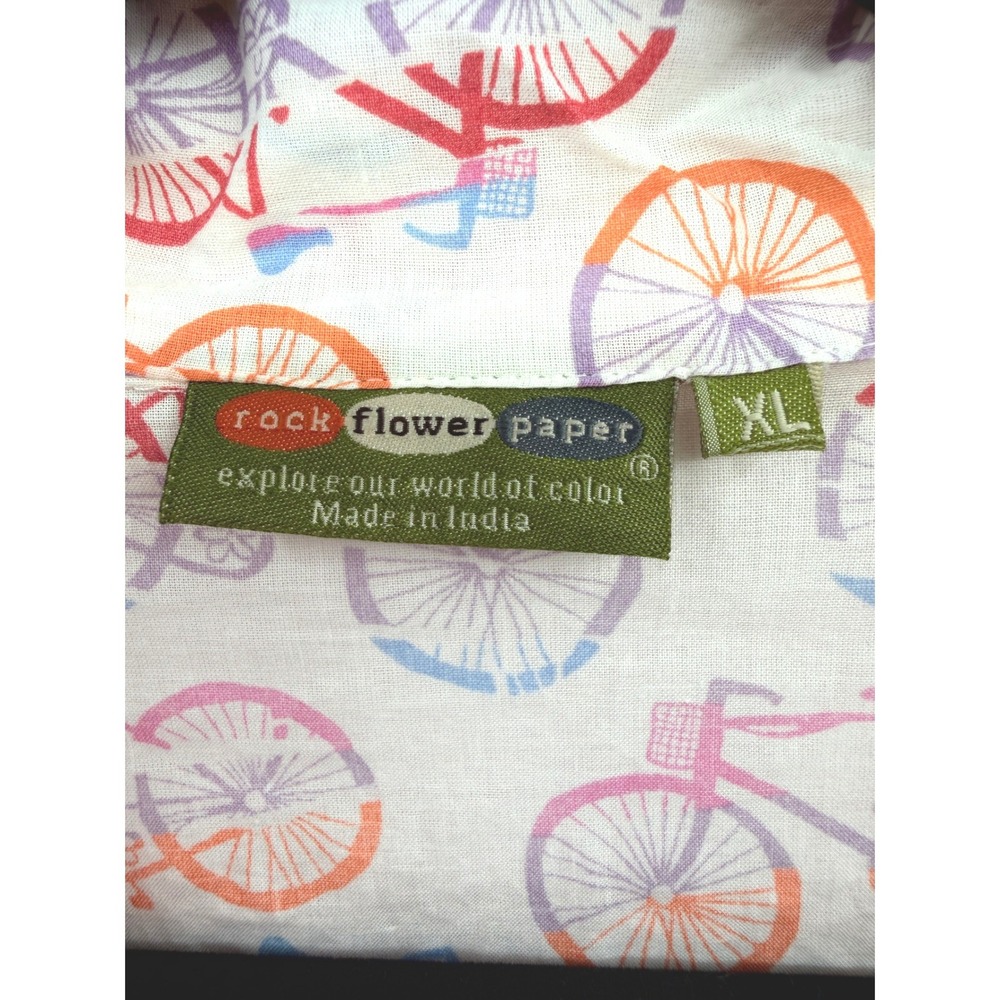 Rock Flower Paper Cotton Nightshirt XL Bicycle Print Sleep Shirt Lounge Relax - Picture 3 of 7